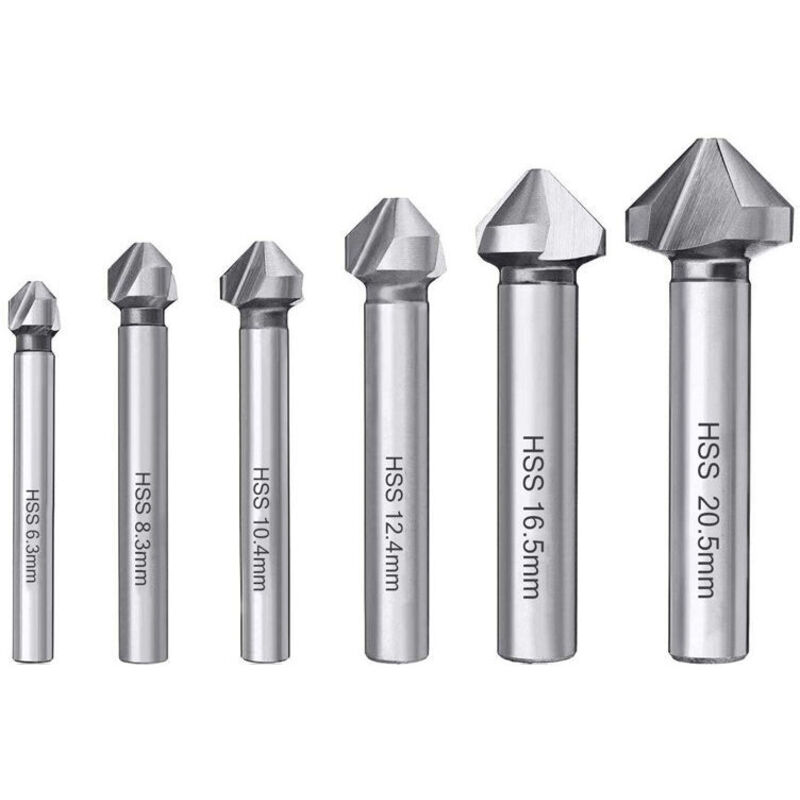 Ahlsen - 6PCS Fraise à Chanfreiner hss 6542 Foret Conique 90° Fraise à Noyer Forets hélicoïdaux Fraise à Ébavurer Cylindrique pour Bois Métal pvc