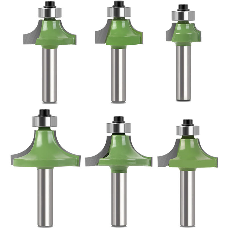 Ahlsen - 6pcs Fraises Rondes à Bords Arrondis Avec Tige de 8 mm, Arrondi Coin Rayon Routeur Bits, Fraises à Défoncer en Carbure Avec Roulement Pour