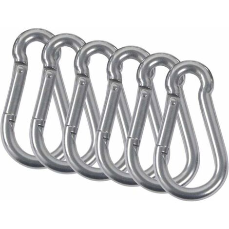 Ahlsen 6PCS Karabiner 304 Edelstahl Feuerwehrmann Federbelasteter Karabiner mit Befestigungskarabiner für Camping Wandern Hängemattenschaukel M8