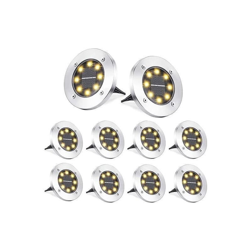 8 led Lumière Solaire Extérieur, Lampe Solaires Jardin Au Sol Étanche IP65, Blanc Chaud Pelouse Lumière Decorative Pour Jardin Chemin Terrace Cour