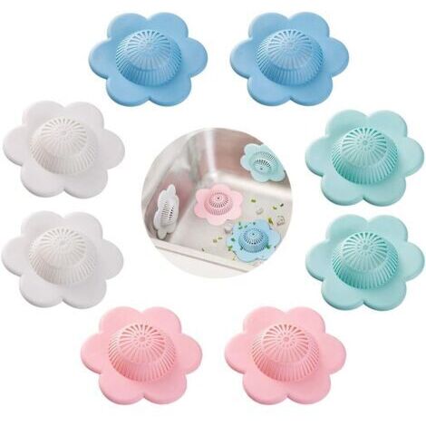 Ahlsen 8 Pièces Crépine D'évier pour Douche,Filtre d'égout,Drain de Cuisine Bouchon D'égout,Bouchon de Vidange Universel pour Cuisine/Salle de Bain/Buanderie, évier à Fleurs Créatif, 4 Couleurs