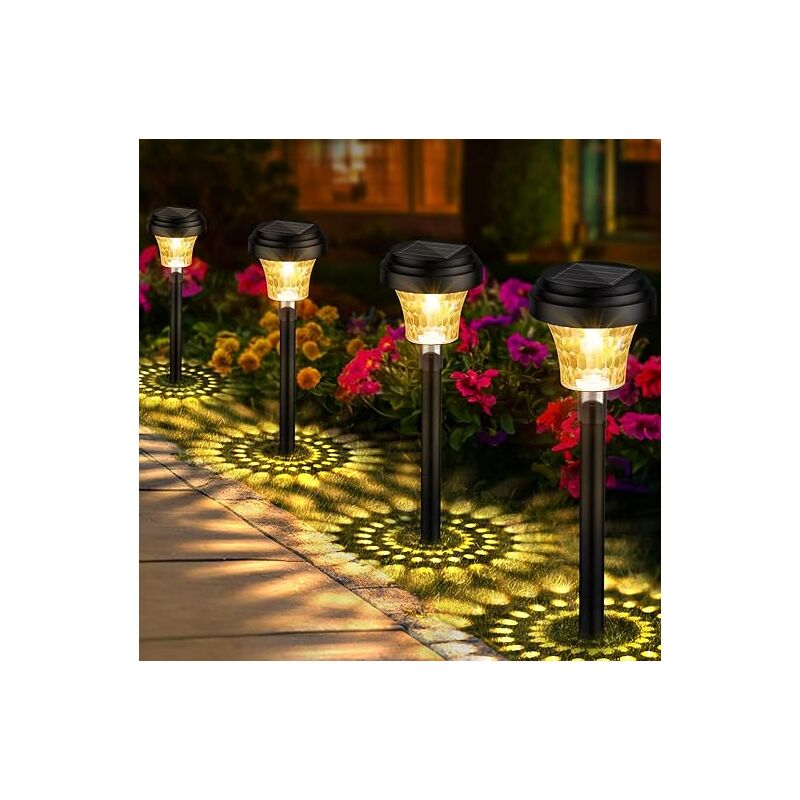 8 Pièces Lampe Solaire Exterieur Jardin, Lumiere Solaire Exterieur avec Lumière Chaude et 7 Couleurs rvb, IP65 Étanche Eclairage Exterieur Solaire