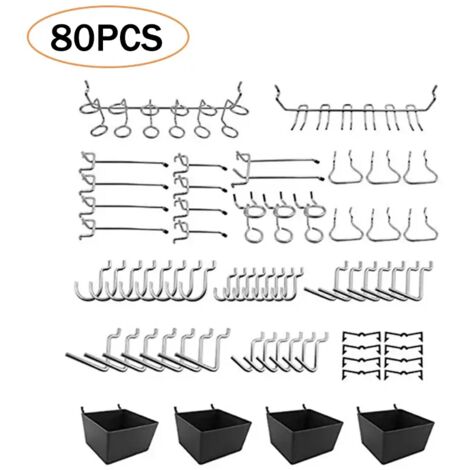 Ahlsen 80 Stück Stecktafel-Haken-Sortiment Home Store Aufbewahrungshaken Stecktafel-Werkzeugaufhänger-Set Garage Küche Werkstatt Organizer Haken
