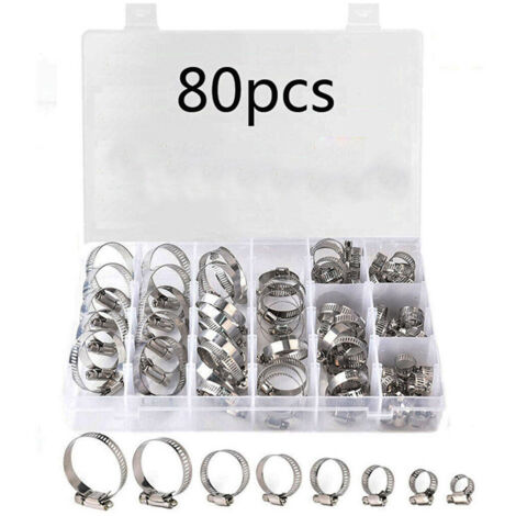 Ahlsen 80 Uds abrazadera de manguera de acero inoxidable abrazadera de manguera de cuello conector de tubería de agua conjunto de abrazadera de manguera de un solo oído americano