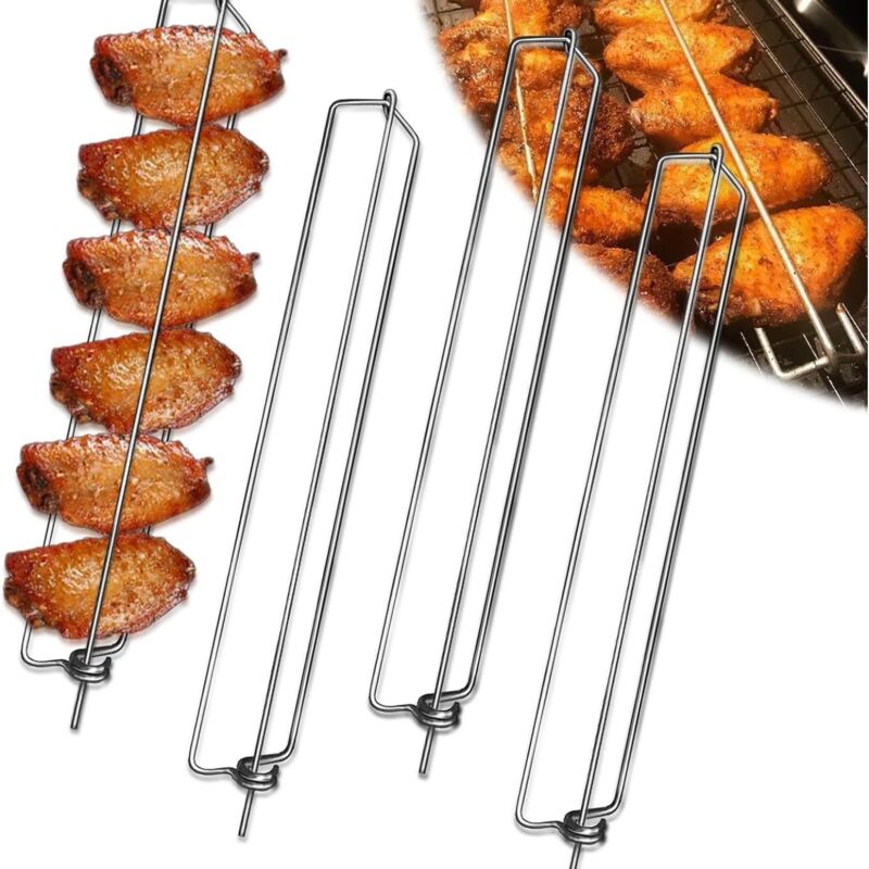 Ahlsen - 8pcs Rails à ailes de poulet en acier inoxydable, fourchette de barbecue en forme d'aile de poulet, guide d'aile de poulet pour barbecue,