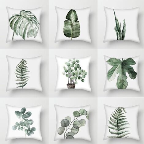 Ahlsen 9pcs Set Plant Pattern Cushion Cover 45x45cm Decorative Pillow Case for Sofa Home Living Room Bedroom Decoration (9 Different Styles)