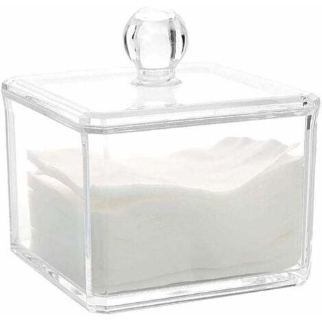 Ahlsen Acryl-Wattestäbchen-Box, Aufbewahrungsbox, Make-up-Kosmetik-Aufbewahrungsbox für alle Ihre Kosmetika, 9,2 × 9,2 × 7,2 cm, transparent, 1 Stück