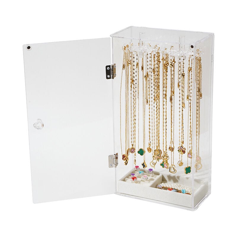 Ahlsen - Acrylique Rangement Collier, Porte Collier Presentoir, Rangement Presentoir Bijoux, avec 24 Crochets, Convient aux Colliers, Pendentifs,