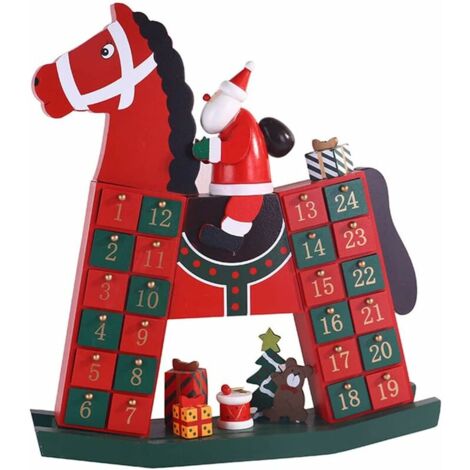 Ahlsen Advent calendar, wooden advent calendar, Santa Claus and wooden horse, decoration, Christmas advent calendar, Christmas decoration