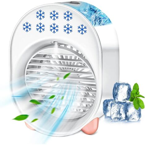 Ahlsen Aire acondicionado portátil, aire acondicionado móvil silencioso, mini ventilador humidificador, ventilador USB, enfriador de aire portátil 4 en 1, 3 velocidades, oficina en casa (blanco)