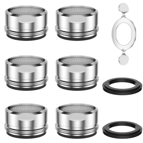 Ahlsen Aireador de grifo M24 [paquete de 6], aireador de grifo de acero inoxidable, ahorro de agua para rociadores de baño y cocina, viene con 2 juntas y 1 llave para grifo