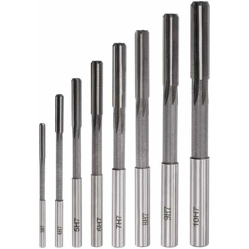 Ahlsen - Alésoir Mandrin Ensemble Machine Tour Fraise Cannelure Droite Fraise Acier Haute vitesse H7 Tolérance (3mm 4mm 5mm 6mm 7mm 8mm 9mm 10mm) 8Pcs