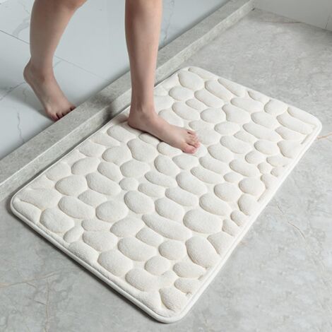 Ahlsen Alfombra absorbente antideslizante para el suelo de la entrada del baño, alfombra de suelo con guijarros en relieve (blanco leche, 40-60 cm)