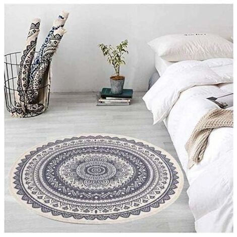 Ahlsen Alfombra Redonda De Algodón Tejida A Mano, Lavable A Máquina, Alfombra Tejida A Mano con Borla para El Hogar, Cocina, Sala De Estar, Dormitorio, Diámetro 120 Cm
