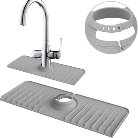 Ahlsen Alfombrilla de silicona para drenaje alrededor del grifo, alfombrilla para fregadero de cocina, espesor mejorado e pendiente, alfombrilla protectora para fregadero antisalpicaduras detrás del g
