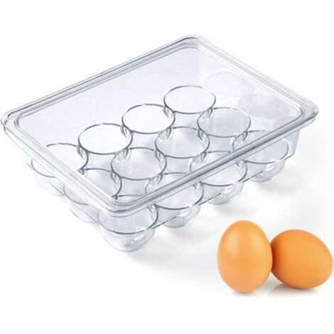Ahlsen Almacenamiento de Huevos para Nevera, Contenedor de Almacenamiento de Huevos de 12 Compartimentos, Dispensador de Huevos de Plástico con Tapa, Soporte para Huevos Transparente Apilable para Nev