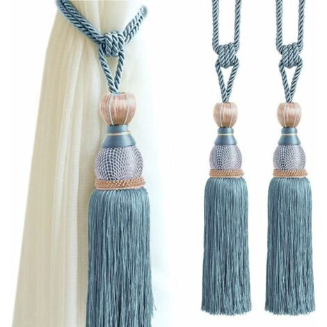 Ahlsen Alzapaños de Cortina Trenzados Hechos a Mano - Par de Borlas - Accesorios Decorativos para Ventanas para el Hogar - Hebilla de Cortina - Azul Pavo Real - Juego de 2, 77 cm, Versalles