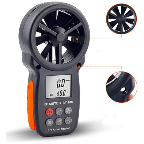 Ahlsen Anemómetro BT-100 Medidor de velocidad del viento LCD digital Mide la temperatura de la velocidad con MAX/MIN/AVG para surf con drones