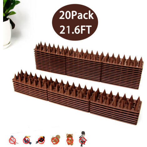 Ahlsen Anti Pigeon Spike, 6 Meters Anti Pigeons for Balcony, Plastic Set, Bird Repellent Pigeon Anti Cat Spike, for Sparrows, Swallows, Crows, Cats, 3 Rows, 20 Pack, Brown