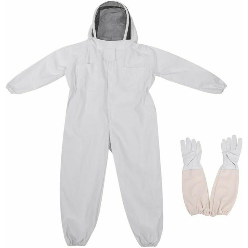 Ahlsen - Apicole Costume Équipement de Protection Professionnel Anti Abeille avec Longs Gants et Capuchon en Voile pour Apiculture Apiculteur - Blanc