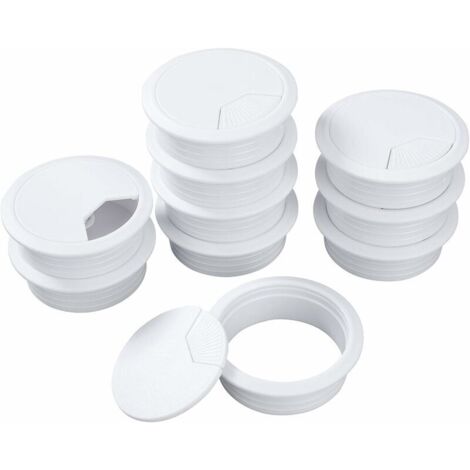 Ahlsen Arandelas de alambre para cables de escritorio, color blanco, Cable con ojales de plástico para computadora de escritorio, 60mm, paquete de 10