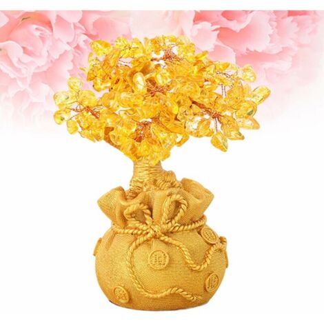 Ahlsen Árbol de dinero de la suerte de cristal, adorno de árbol de la suerte de citrino, decoración de riqueza Feng Shui para bodega