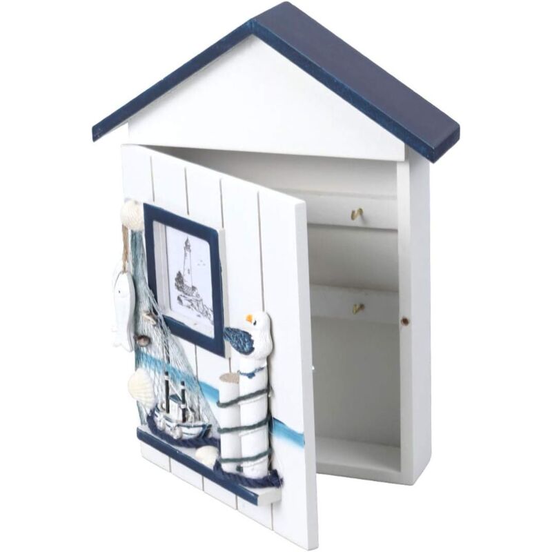 Ahlsen - Armoire à clés de Style méditerranéen en bois Style nautique mural porte-clés en bois boîte de rangement armoire