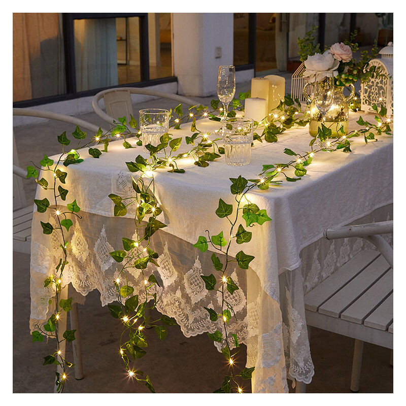 Artificial Ivy Leaf Light Garland 2m 20 led Decoration Bedroom Aesthetic Green Leaf Light Garlands for Party Wedding Kitchen Garden Office Decor (1