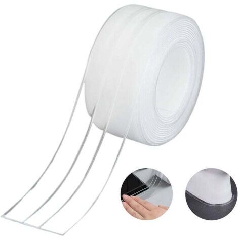 Ahlsen Bande d'étanchéité pour salle de bain, double pli en silicone, autocollant blanc, étanche, anti-moisissure, anti-cafards pour évier de cuisine, 38 mm x 3,2 m – Transparent (1 paquet)