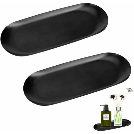 Ahlsen Bandeja de almacenamiento ovalada de acero inoxidable, bandeja negra ovalada de 2 piezas, bandeja de joyería de acero inoxidable, bandeja de almacenamiento ovalada para joyas, cosméticos, velas