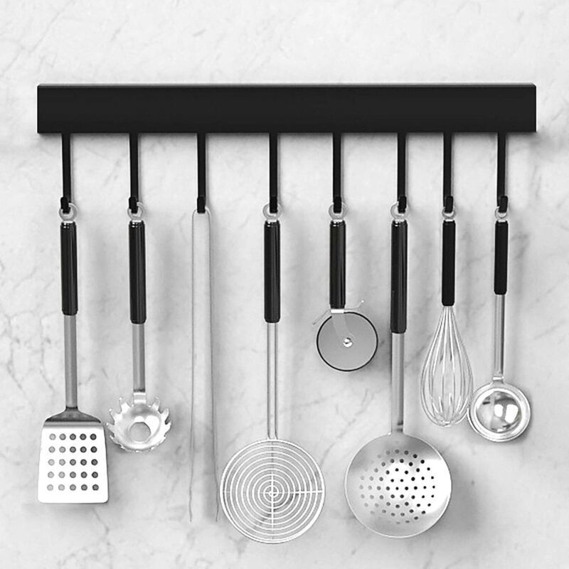 Barre de Cuisine,Porte Casserole Mural Cuisine Mural pour Suspendre Les Ustensiles de Cuisine,Barre à Accrocher des Rail Support 40cm avec 8 Crochets