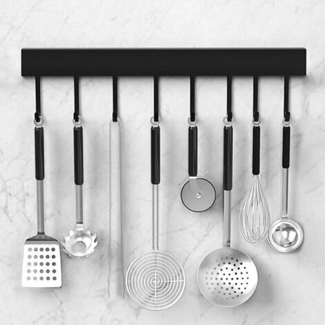 Ahlsen Barre de Cuisine,Porte Casserole Mural Cuisine Mural pour Suspendre Les Ustensiles de Cuisine,Barre à Accrocher des Rail Support 40cm avec 8 Crochets