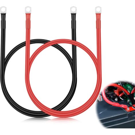 Ahlsen Batterie-Wechselrichterkabel, 50 cm, Autobatteriekabel, rotes und schwarzes Batteriekabel mit Ringkabelschuhen, flexibles Kupferkabel für LKW, Motorrad, Solar, Wohnmobil