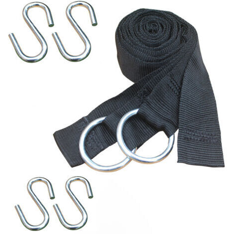 Ahlsen Baumhängematten-Befestigungsset inklusive 2 UV-beständiger Polyestergurte (2,5 m lang x 5 cm breit) und 4 S-Haken aus Stahl, Tragkraft 300 kg