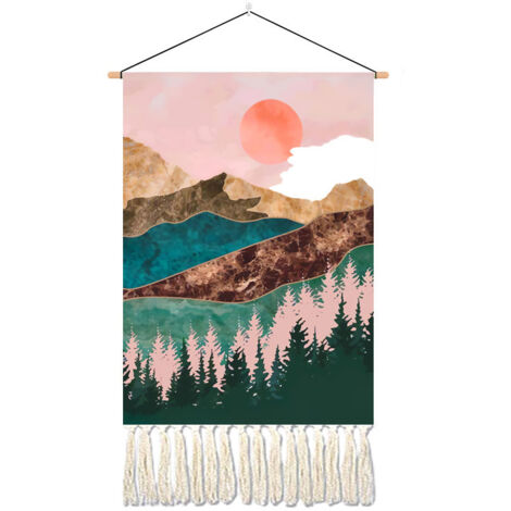 Ahlsen Böhmischer Makramee-Wandbehang, gewebter Wandteppich mit Sonnenaufgang und bunter Quaste, Boho-Dekor für Zuhause, Schlafzimmer, Party, Basteln, Geschenke