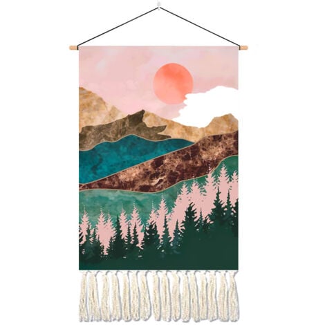 Ahlsen Bohemian Macrame Wall Hanging Woven Tapestry with Sunrise and Colorful Tassel, Boho Decor for Home Bedroom Party Crafts Gifts