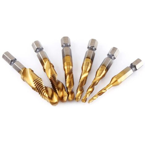 Ahlsen Bohrer-Set, Sechskantschaft, HSS-Bohrer, metrisches Gewinde, HSS-Bohrer und Gewindeschneid-Bits für Kupfer, Kunststoff, Holz, Aluminium, 6 Stück/Set M3 M4 M5 M6 M8 M10