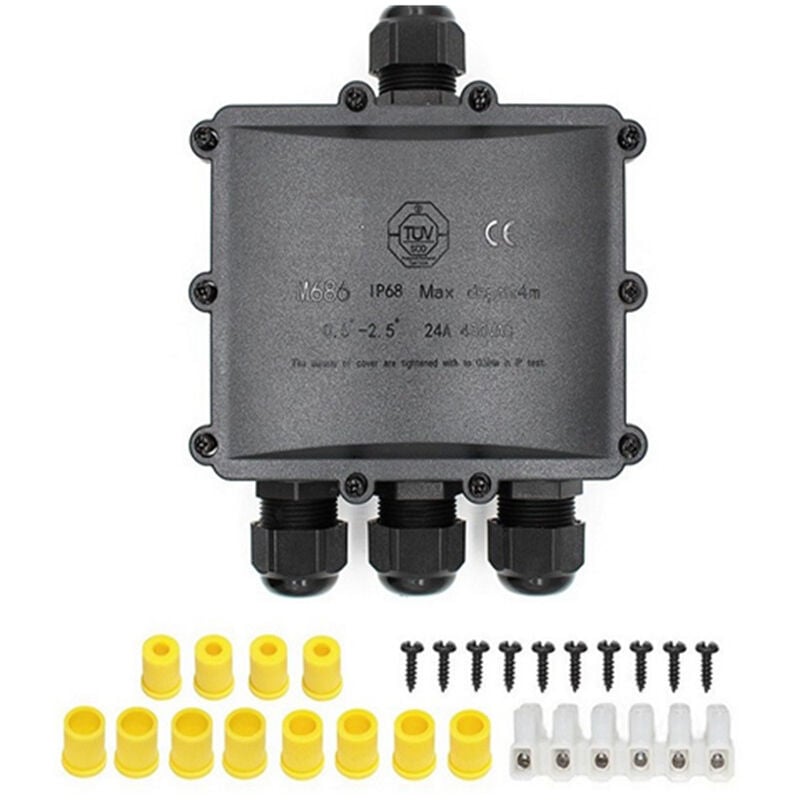 Ahlsen - Boîte de Dérivation Etanche IP68 Extérieur - 4 Voies Plus Grande Câble, Connecteur Boîte de Jonction Electrique pour Câble ø 4 à 14mm, abs +