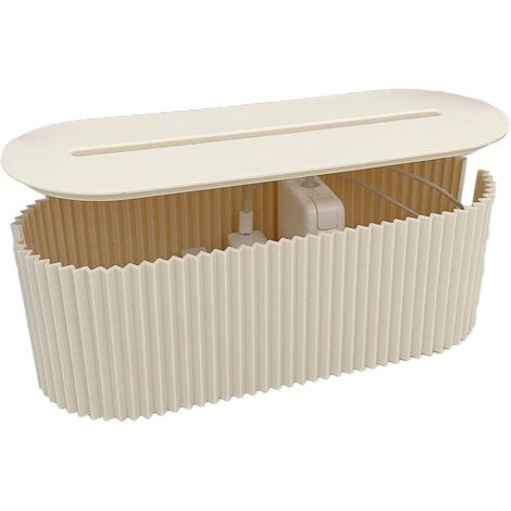 AHLSEN Boîte de Rangement pour Câbles,Boîte Cache-Câble,Boîte de Gestion des Câbles Boîte de Rangement en Plastique pour Le Bureau Solution de Rangement pour la Maison 33x13x11 cm (blanc cassé)