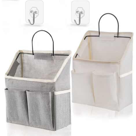 Ahlsen Bolsas de almacenamiento de pared con bolsillos, bolsas de almacenamiento de pared plegables hechas de tela de lona, con 2 ganchos transparentes