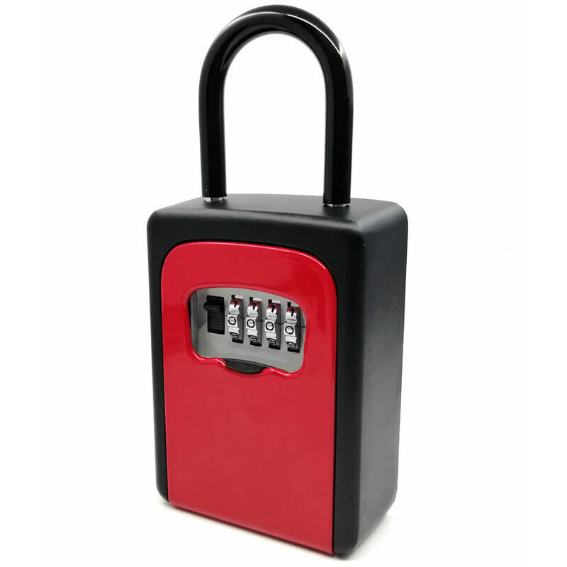 Ahlsen - Bote à serrure à combinaison à 4 chiffres pour clés de maison, support mural, porte-clés, grand rouge,