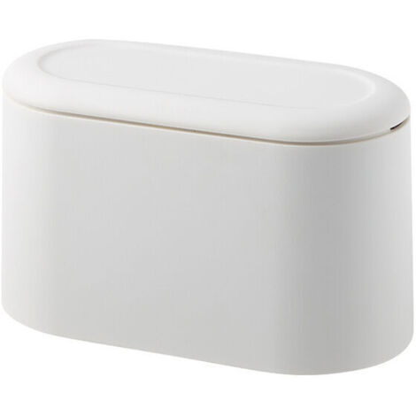 Ahlsen Bote de basura de mesa pequeño con tapa de botón Bote de basura de mesa blanco Bote de basura de mesa mini Bote de basura de mesa de cocina portátil de plástico para tocador Dormitorio Encimera
