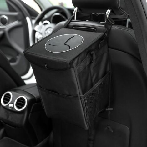 Ahlsen Bote de basura para automóvil con tapa - Bolsa de almacenamiento colgante para basura de automóvil