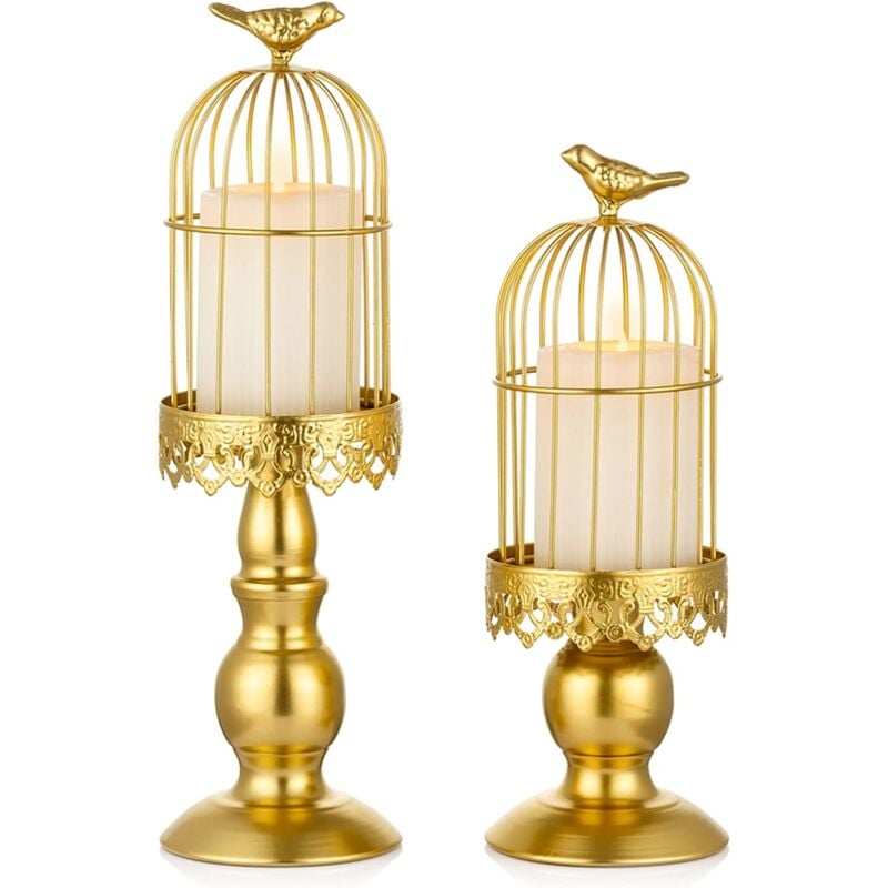 Ahlsen - Bougeoirs Chandelier à Cage à Oiseaux Vintage Decorative Mariage Chandeliers Bougoire Décoratifs pour Tables de Mariage, Gold,2pcs