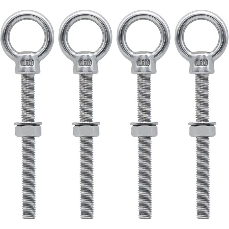Boulons à oeil M10 x 100 mm Vis à Anneau M10 avec filetage métrique en acier inoxydable pour Fixation et Suspension, 4 pièces - Ahlsen