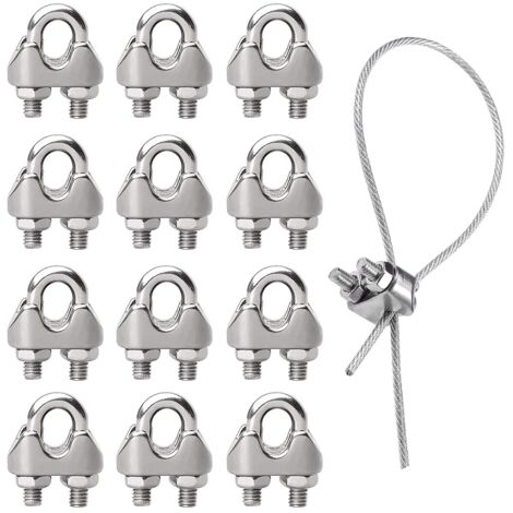Ahlsen Bridas para cables de alambre, 12 piezas Bridas para cables M3 Bridas para cables de acero inoxidable Abrazadera para cables con clip de perno en U para carga y descarga de mercancías doméstica