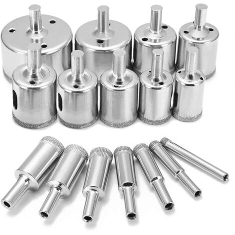 Ahlsen Broca de diamante Sierras perforadoras de vidrio 6-50 mm para revestimiento de diamante Acero al carbono para vidrio Cerámica Porcelana Azulejos de cerámica Mármol (16 piezas)