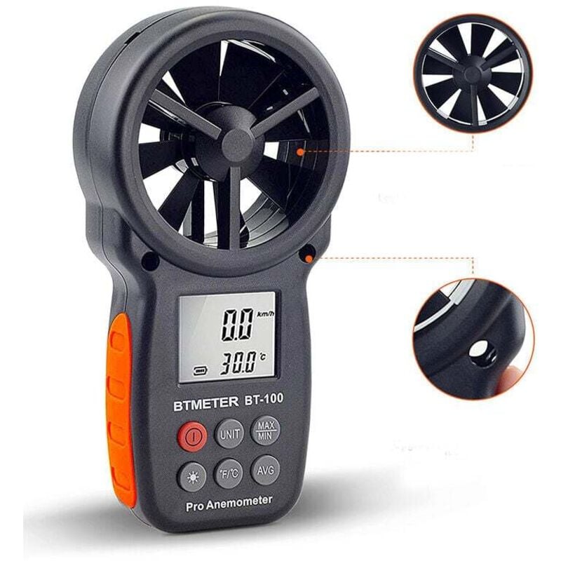 BT-100 Anémomètre Digital lcd Vitesse du Vent de Mètre Indicateur mesurer la vitesse de la température avec max/min/avg pour le surf de drone - Ahlsen