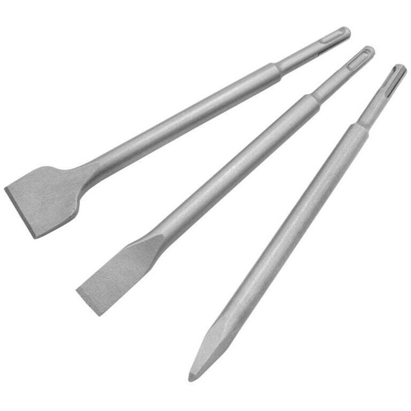 Burin 3 pièces sds plus (pour béton et maçonnerie, accessoires marteau burineur) jeu de trois pièces manche rond (14250 pointu plat 40 large) - Ahlsen