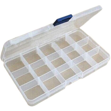 Ahlsen Caja de almacenamiento de plástico de 2 piezas, caja de almacenamiento con compartimento transparente, 15 cajas con compartimentos ajustables para guardar tornillos, pendientes, cuentas, materi